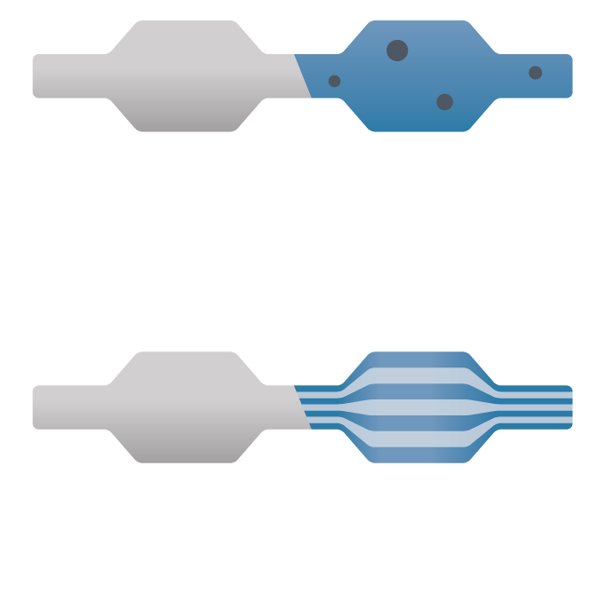 鍛造することにより金属組織がより密になり、鋳造品でできる巣のような内部の欠陥は発生しません。